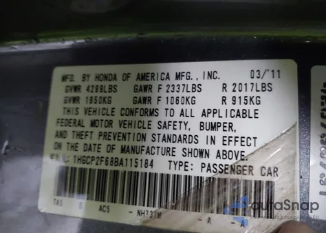 2011 Honda Accord 2.4 Se from USA, damaged, VIN 1HGCP2F68BA115184